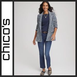 NWOT Chico's Navy Tulip Hem Grommet Shoulder Tunic